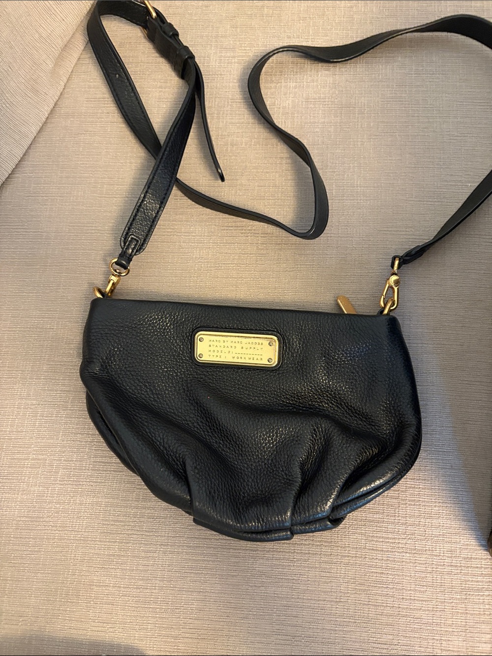 Black Leather Crossbody Bag with Gold Hardware